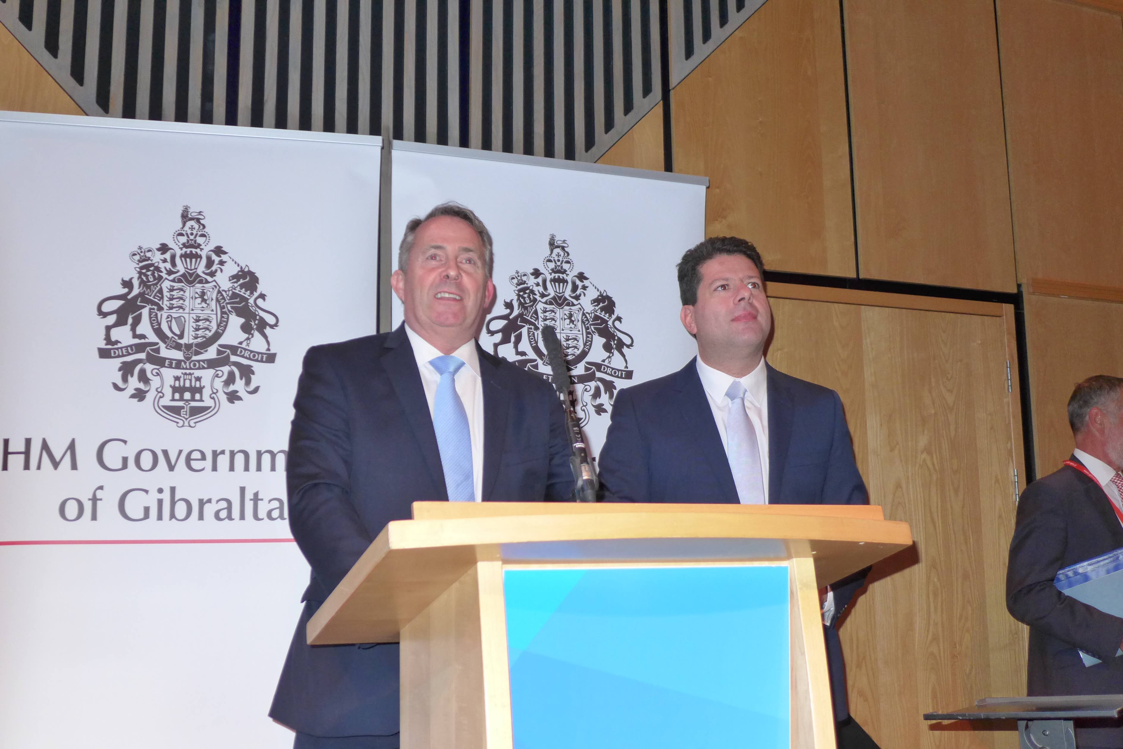 Dr Liam Fox addresses the Gibraltar Reception