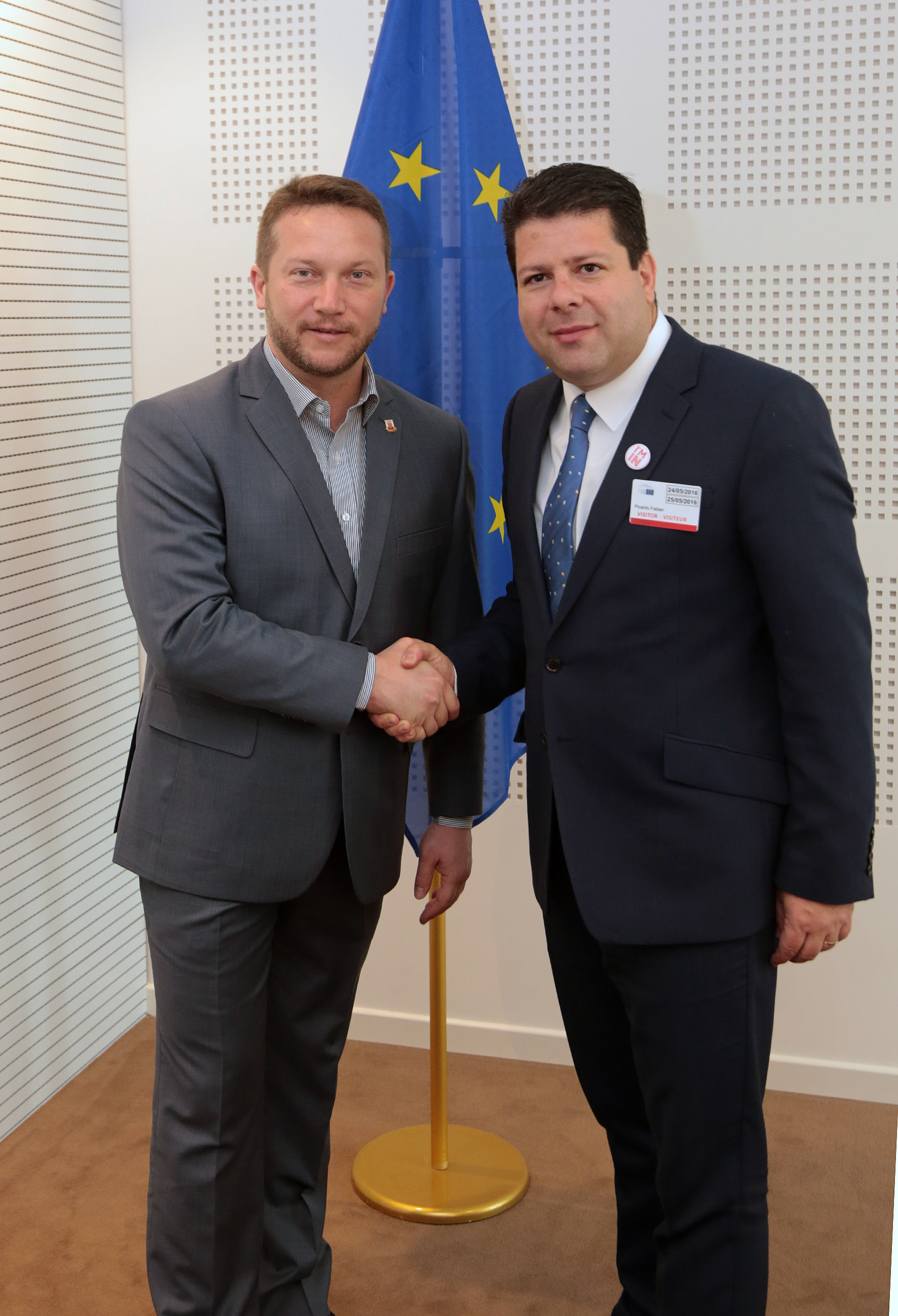 The Gibraltar delegation met several MEPs from the Transport Committee of the European Parliament. The Chief Minister is pictured with Istvan Ujhelyi, a Hungarian MEP who sits on the Transport Committee.