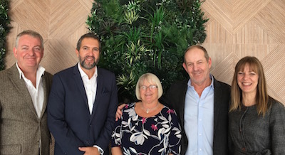 (Left to right) Andy Hunter (Hunter Group); Fabian Vinet; Linda Alvarez (President of the Gibraltar Island Games Association); John Hunter (Hunter Group); Geri Cummings (Bistro Point General Manager)