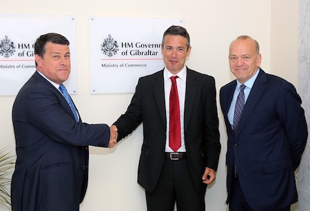 Director of Commerce Gareth Flower welcomes Glendon Martinez to the RGPO in the presence of Minister for Postal Services, Albert Isola MP
